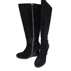 Franco Sarto Watch  Black Leather Suede Dress Boots High Wedge Heels Women Sz 9